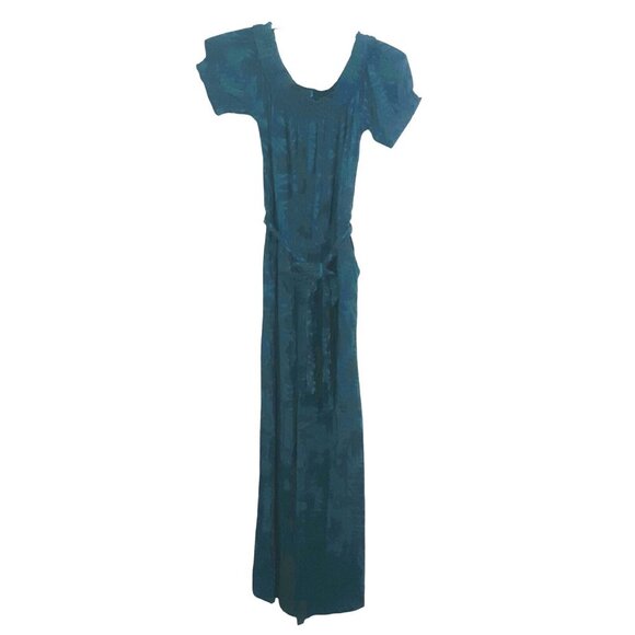 Old Navy Womens Womens Size M Tall Teal Tropical Off Shoulder Belted Jumpsuit - Picture 2 of 6